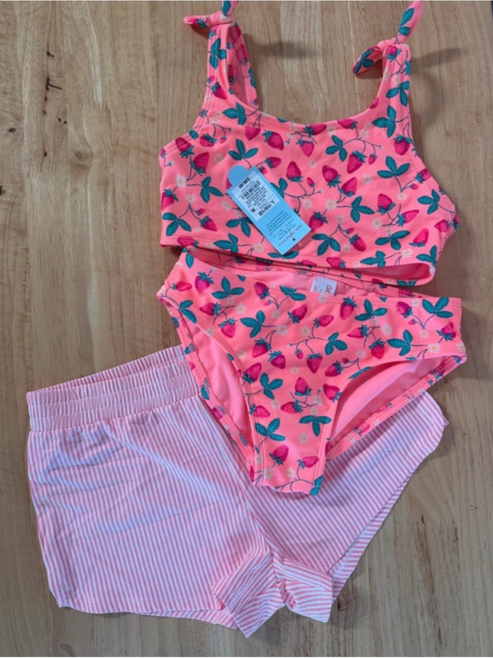 Cat & Jack Neon Pink Floral Bikini Set with Pink Stripe Swim Shorts